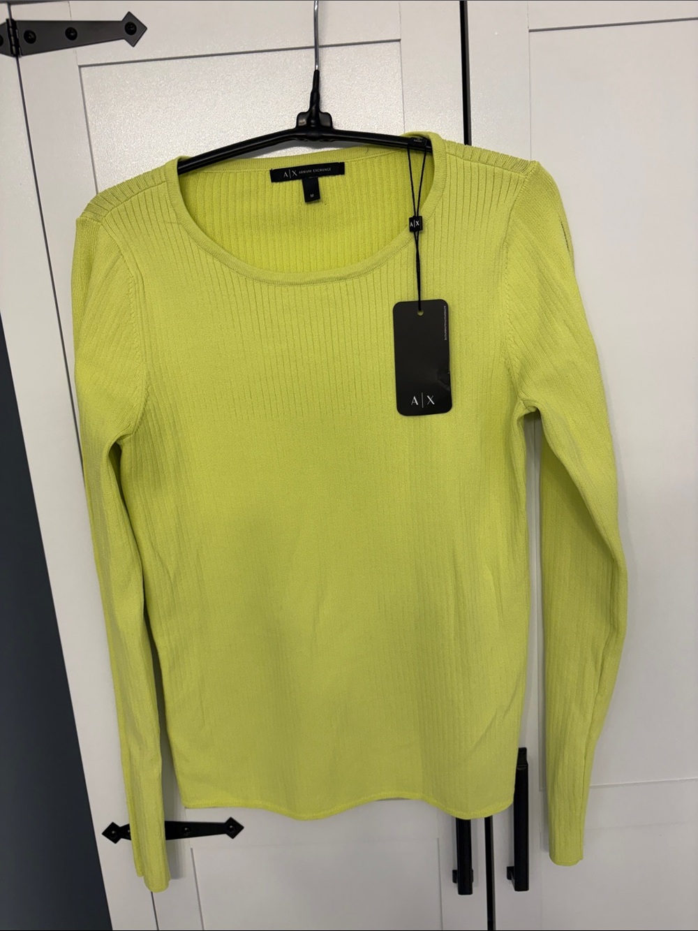 A/X Armani Exchange Womens Neon Lime Ribbed Long-Sleeve Top